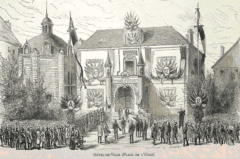 Illustration de la réception Peyron place de la mairie en 1833